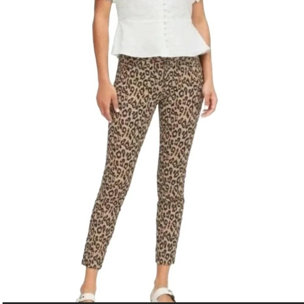 Banana Republic Sloan Leopard Animal Print Ankle Pants Tan Black Size 10